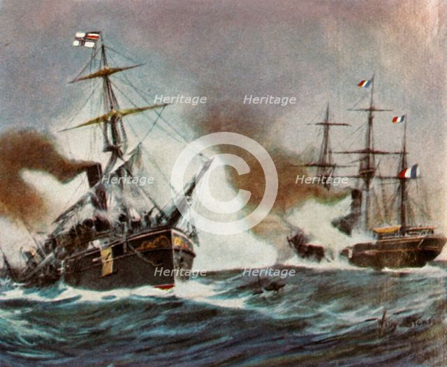 Battle between the "Meteor" and the "Bouvet" off Havana, 9 November 1870, (1936). Creator: Unknown.