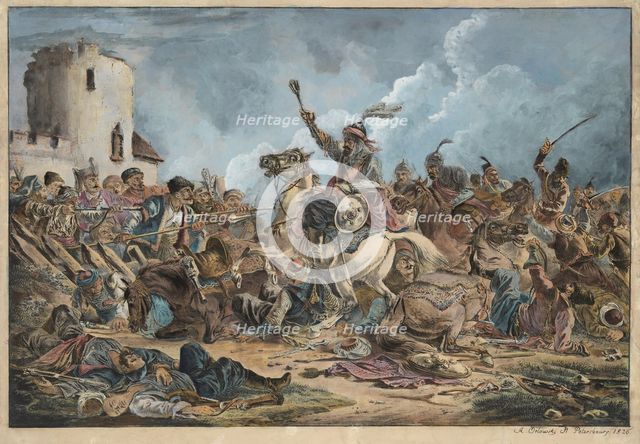 Battle Between the Georgians and Mountain Tribes. Artist: Orlowski (Orlovsky), Alexander Osipovich (1777-1832)