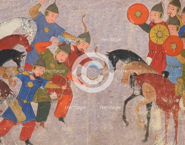 Battle between the Khwarezmian army and the Mongols. Miniature from Jami' al-tawarikh (Universal His