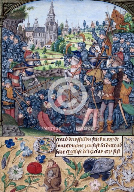 Battle between two armies, c1500. Creator: Unknown.