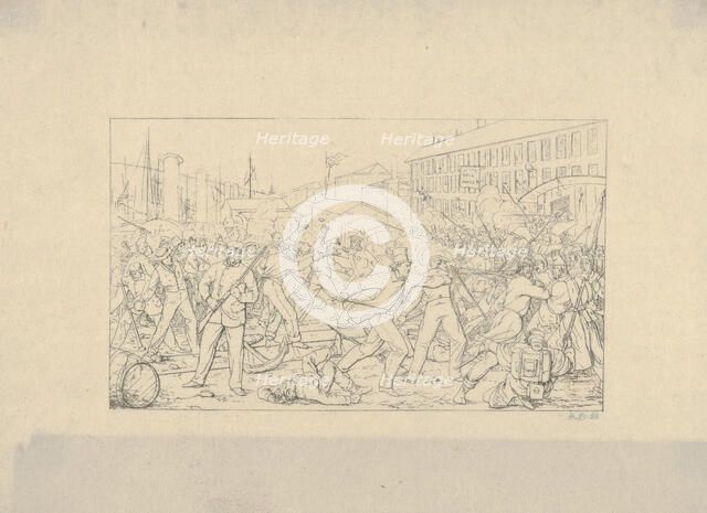Battle in Baltimore, April 19, 1861 (from Confederate War Etchings), 1861-63. Creator: Adalbert John Volck.