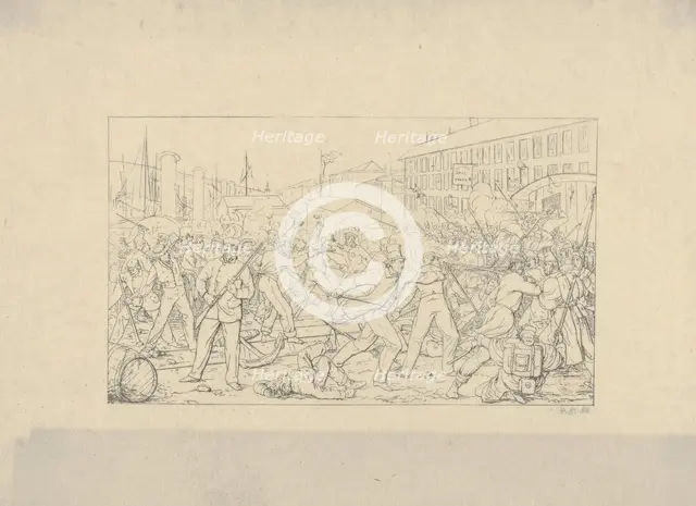 Battle in Baltimore, April 19, 1861 (from Confederate War Etchings), 1861-63. Creator: Adalbert John Volck.