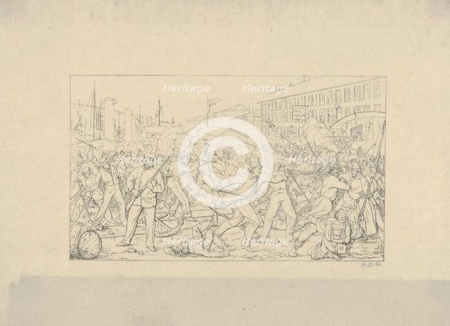 Battle in Baltimore, April 19, 1861 (from Confederate War Etchings), 1861-63. Creator: Adalbert John Volck.