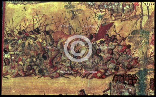 Battle in the city of Cholula (oct.1519) between the Spanish and their Indian allies against the …
