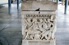 Battle scene on the foot of a sarcophagus, c300 BC. Artist: Anon