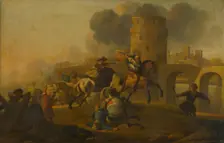 Battle scene (Battle outside the city walls), c1650. Creator: J. von Lochteren
