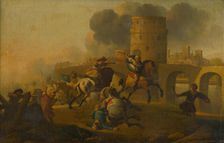 Battle scene (Battle outside the city walls), c1650. Creator: J. von Lochteren