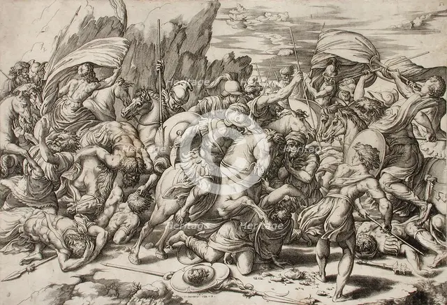 Battle Scene, c1526. Creators: Giovanni Jacopo Caraglio, Raphael.