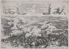 Battle scene: forces led by William of Orange crossing the Gete River to attack the Duke o..., 1632. Creator: Johann Wilhelm Baur