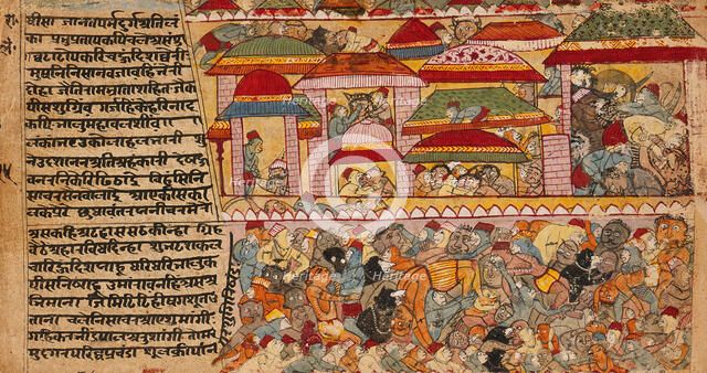 Battle Scene in a City, Folio from a Ramayana (Adventures of Rama), between c1600 and c1625. Creator: Unknown.