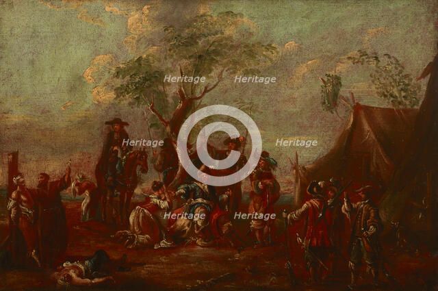 Battle Scene-In the Military Camp, 18th century. Creator: Unknown.
