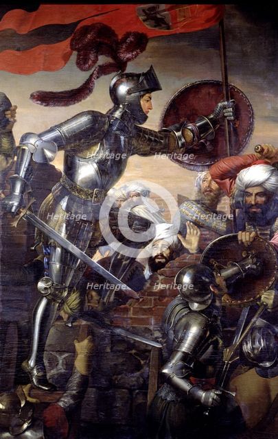 Battle scene in which the capture of the walled enclosure of Montefrío is represented bypart of …