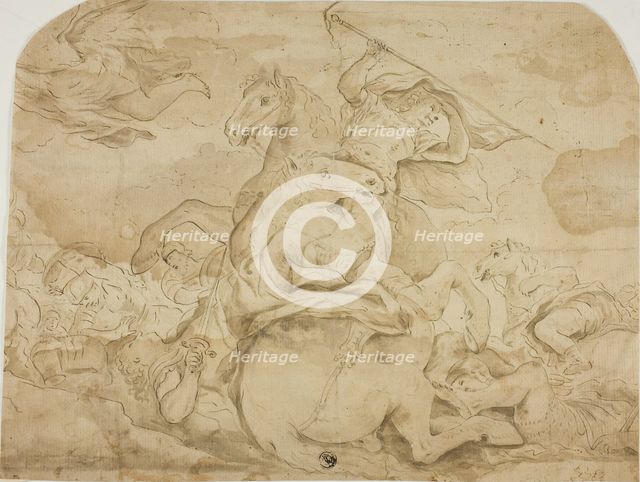 Battle Scene with Central Figure on Rearing Horse, n.d. Creator: Unknown.