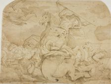 Battle Scene with Central Figure on Rearing Horse, n.d. Creator: Unknown