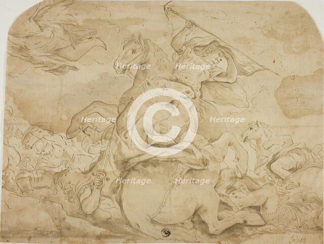 Battle Scene with Central Figure on Rearing Horse, n.d. Creator: Unknown.