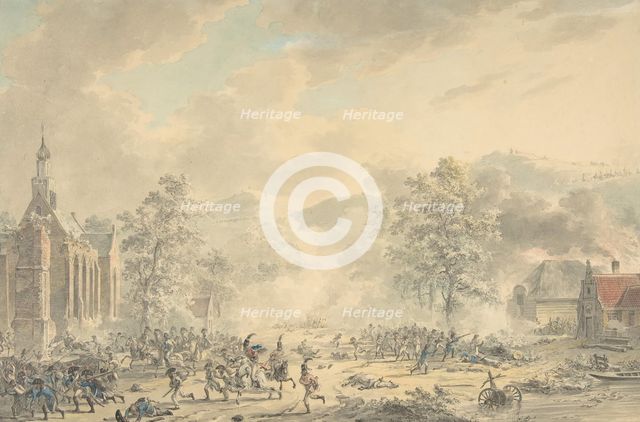 Battle Scene with Church at left, ca. 1790-1800. Creator: Dirk Langendijk.