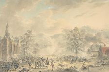 Battle Scene with Church at left, ca. 1790-1800. Creator: Dirk Langendijk