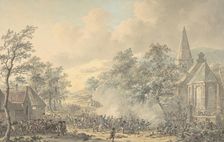 Battle Scene with Church at right, ca. 1790-1800. Creator: Dirk Langendijk