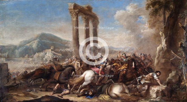 'Battle Scene with Classical Colonnade', 17th century. Artist: Salvator Rosa.