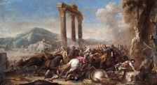 Battle Scene with Classical Colonnade 17th century. Artist: Salvator Rosa
