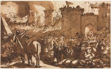 Battle Scene with a Fort, first third 17th century?. Creator: Antonio Tempesta (Italian, 1555-1630)