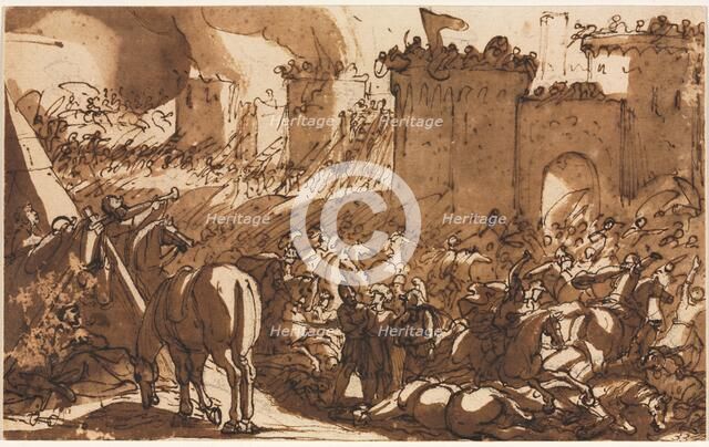 Battle Scene with a Fort, first third 17th century?. Creator: Antonio Tempesta (Italian, 1555-1630).