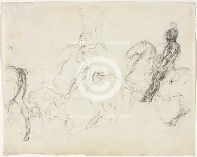 Battle Scene with Armored Figures on Horseback, 1856-1860. Creator: Edgar Degas (French, 1834-1917).