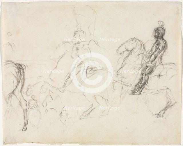 Battle Scene with Armored Figures on Horseback (recto) Two Seated Women (verso), 1856-1860. Creator: Edgar Degas (French, 1834-1917).