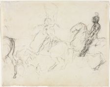 Battle Scene with Armored Figures on Horseback (recto) Two Seated Women (verso), 1856-1860. Creator: Edgar Degas (French, 1834-1917)