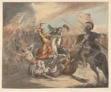Battle with knights, 1842-1850. Creator: Roeland Christiaan Korthals