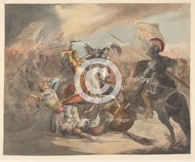 Battle with knights, 1842-1850. Creator: Roeland Christiaan Korthals.