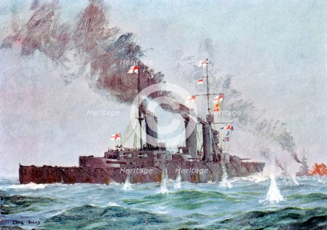 Battlecruiser 'HMS Lion' coming into action, Battle of Jutland 31 May - 1 June 1916. Artist: Unknown