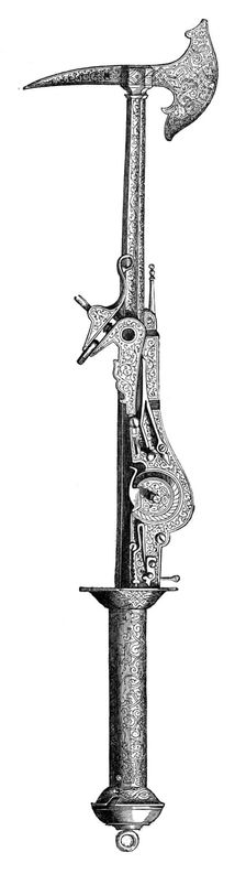 Battleaxe and pistol, 16th century, (1870)
