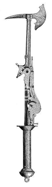 Battleaxe and pistol, 16th century, (1870). Artist: Unknown