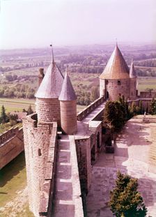 Battlements, Carcassonne, France, c1955. Creator: Arthur Charles Kirby Ware