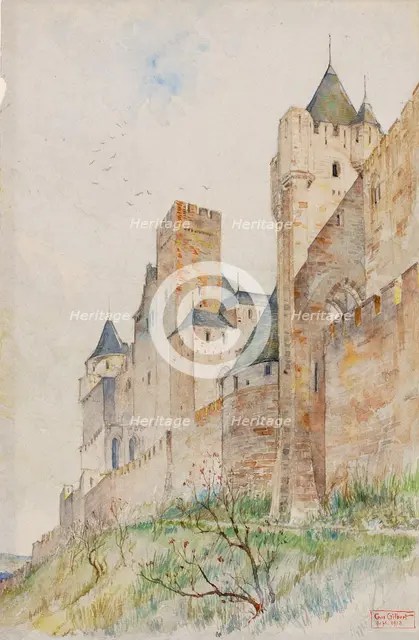 Battlements of Carcassonne, France, 1913. Creator: Cass Gilbert.