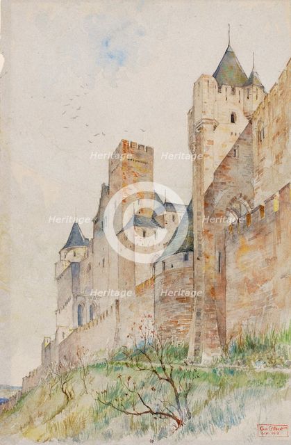 Battlements of Carcassonne, France, 1913. Creator: Cass Gilbert.
