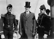 Battleship Review, Unidentified Naval officer; Postmaster General Hitchcock; Dr. Cary..., 1912. Creator: Harris & Ewing