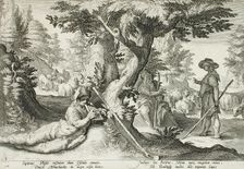Battus Changed into a Stone, published 1590. Creator: Hendrik Goltzius