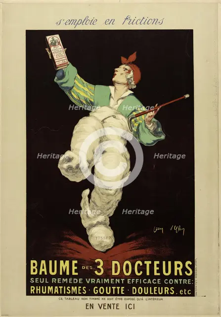 Baume des 3 docteurs, seul remède vraiment efficace contre rhumatismes, goutte, douleurs, 1920s. Creator: D'Ylen, Jean (1886-1938).