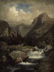 Bavarian Mountain Scenery, Copy After Franz Hengsbach, 1864. Creator: Augusta Soldan