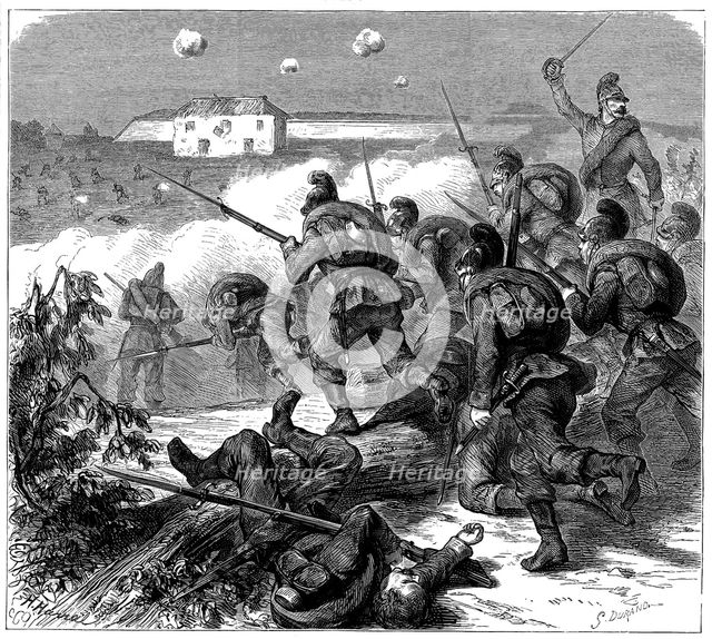 Bavarian troops of the Prussian army storming Bicetre, Franco-Prussian War 1870. Artist: Unknown