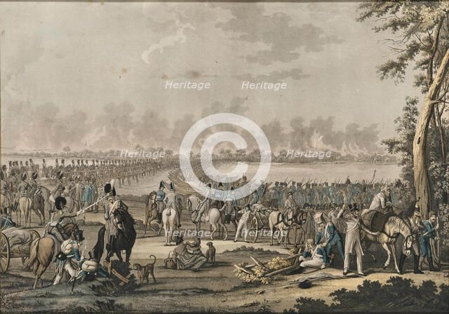 Bavarian troops under General Karl Philipp von Wrede Crossing the Danube near Vienna on July 6, 1809 Creator: Rugendas; Johann Lorenz; the Younger (1775-1826).