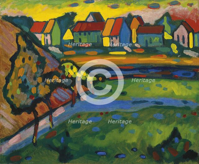 Bavarian village with a field, c. 1908. Artist: Kandinsky, Wassily Vasilyevich (1866-1944)