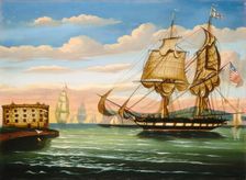 Bay of New York, Sunset, mid 19th century. Creator: Thomas Chambers