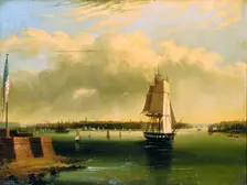 Bay and Harbor of New York from Bedlow's Island, 1850-60. Creator: Edmund Coates