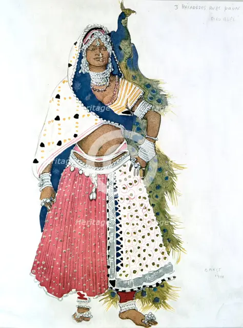 'Bayadere with Peacock', ballet costume design, 1911. Artist: Leon Bakst