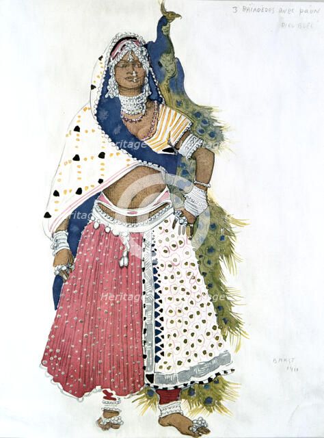'Bayadere with Peacock', ballet costume design, 1911. Artist: Leon Bakst