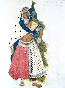Bayadere with Peacock ballet costume design, 1911. Artist: Leon Bakst