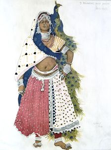 Bayadere with Peacock ballet costume design, 1911. Artist: Leon Bakst